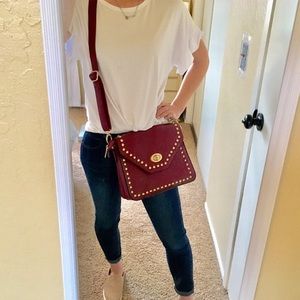 Pomagranet Gold Stud Satchel Crossbody Bag